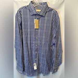 NWT Michael Kors Size 2XL 18 34/35 Blue White Plaid Men’s Button Shirt Non Iron